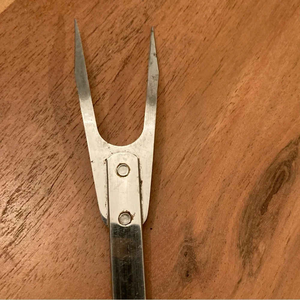 Vintage Stanley Stainless Steel Meat Fork with Unique Curved Keyhole Handle